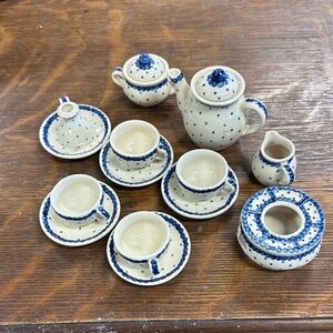 Polka Dot Blue and Cream Kids Tea Set